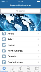 Screenshot of My Travel Health App