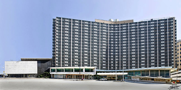 Panorama of Dallas Statler Hilton hotel and adjacent Dallas Public Library buildings - Wikimedia Commons