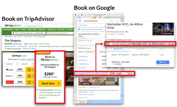 Screenshot of various hotel booking systems