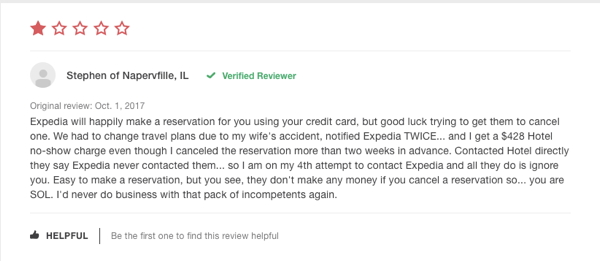 Screenshot of hotel review