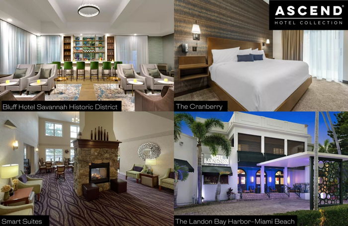 Collage of The Bluff Hotel, The Cranberry, The Landon and Smart Suites photos