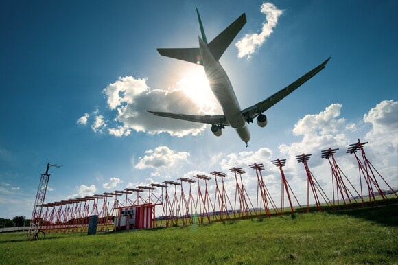 An airplane landing at Heathrow Airport