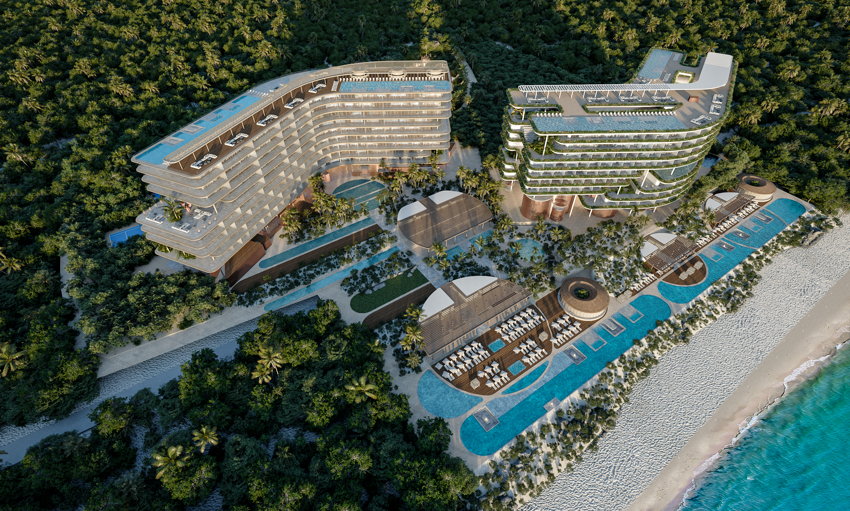 JW Marriott and W Hotel in Costa Mujeres - Aerial view