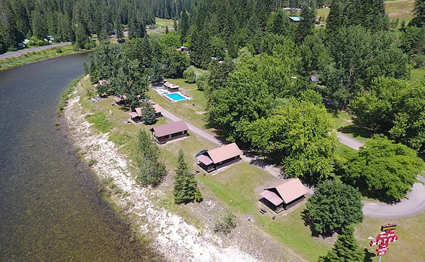 Three Rivers Resort in Kooskia, Idaho - Aerial view